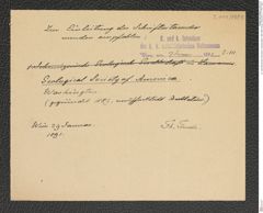 k.k. naturhistorisches Hofmuseum, Intendanzakten 1885-1896 (Hauer), Aktenzahl Z.111/1891, Seite 1